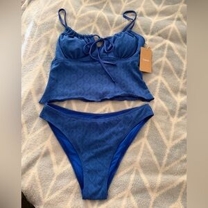 Samiol Blue Textured Bikini Set